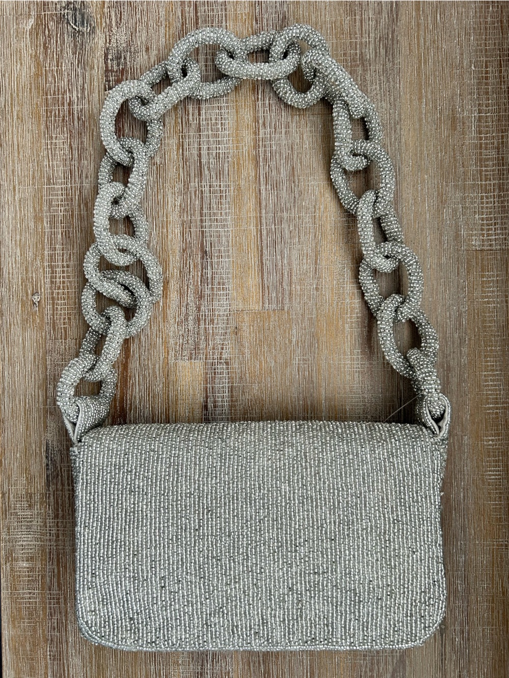 Anthropologie Fiona Beaded Bag Chain Edition Silver NWT - Picture 4 of 10